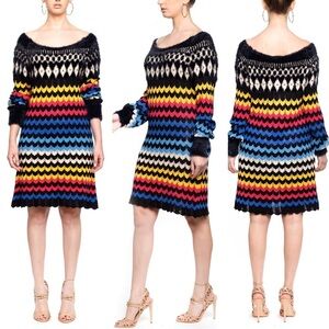 Farm Rio Modern Chevron Long Sleeve Knit Dress M